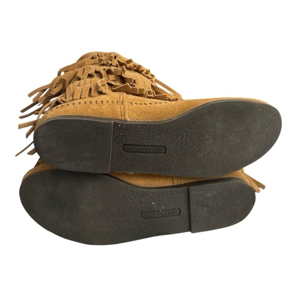 Minnetonka Women's 8- Brown leather 3 Layer Fringe Boot Moccasin Mid Calf Boots - Picture 6 of 11